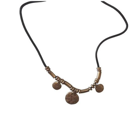 Lauren Ralph Lauren Gold Disc Charm Faux Leather Cord Necklace - Picture 2 of 3